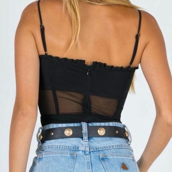 Princess Polly size 6 Cartia Black Structured Partially Sheer Bodysuit - Picture 3 of 14